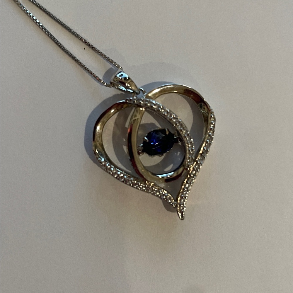 Blue & White Lab-Created Sapphire Heart  Necklace Sterling "Unstoppable Love" - Picture 10 of 15